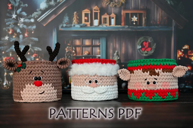 set of 3 Christmas baskets crochet patterns