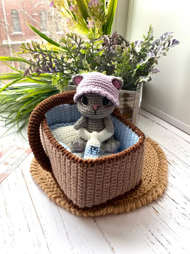 Crochet Pattern Baby Cat in a Basket