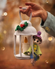 Christmas Lantern with a whimsical Elf Toy Pattern