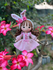 Carol Bunny Crochet Doll Pattern in Gingham Dress