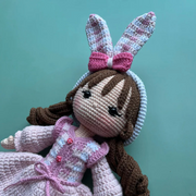 Carol Bunny Crochet Doll Pattern in Gingham Dress