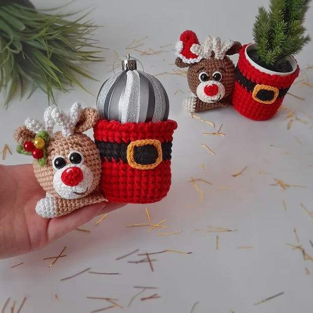 Cute Christmas REINDEER planter crochet pattern