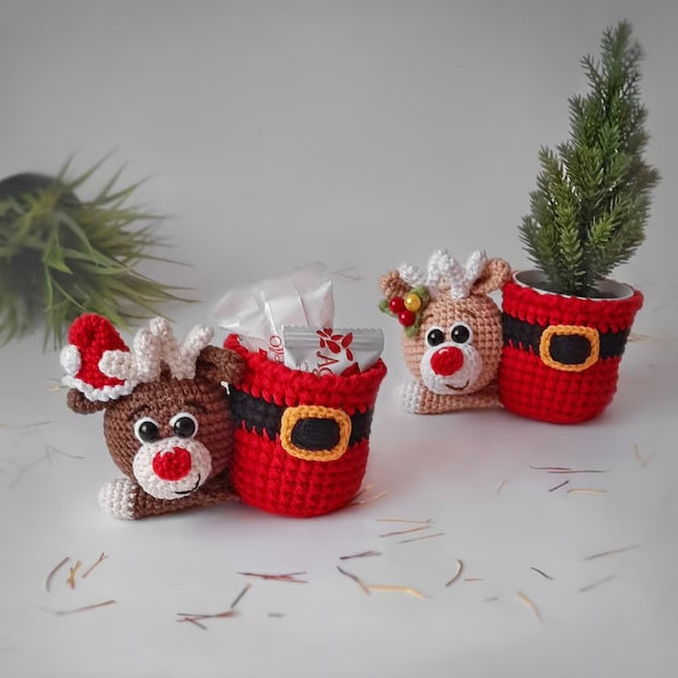 Cute Christmas REINDEER planter crochet pattern