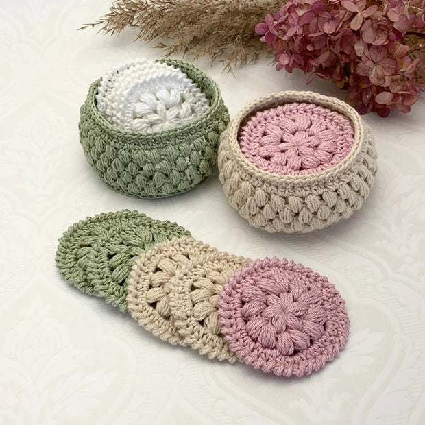 Crochet pattern Face Scrubbies and basket