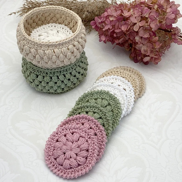 Crochet pattern Face Scrubbies and basket