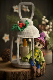 Christmas Lantern with a whimsical Elf Toy Pattern