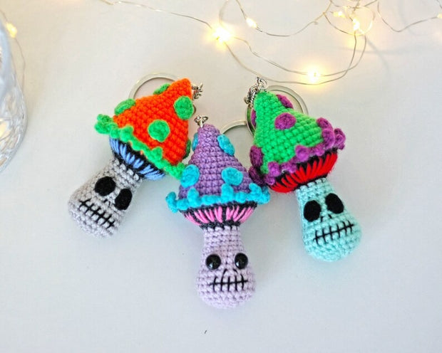 Skull mushroom crochet keychain pattern