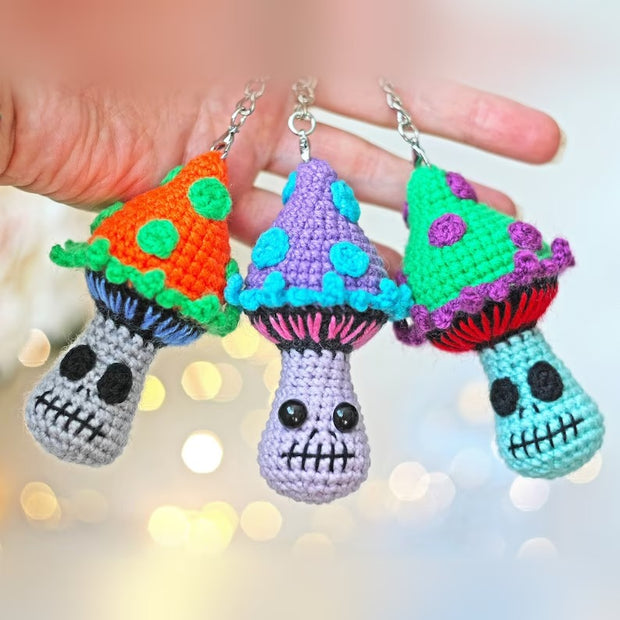 Skull mushroom crochet keychain pattern