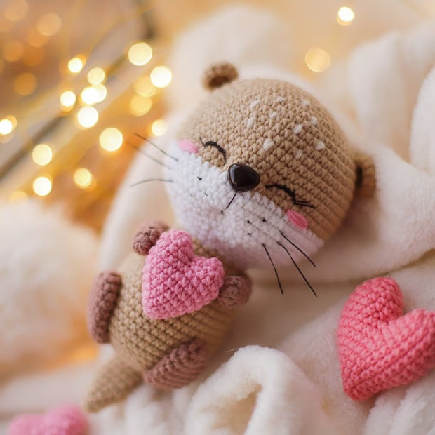 Crochet pattern Valentine’s Day toy otter with heart