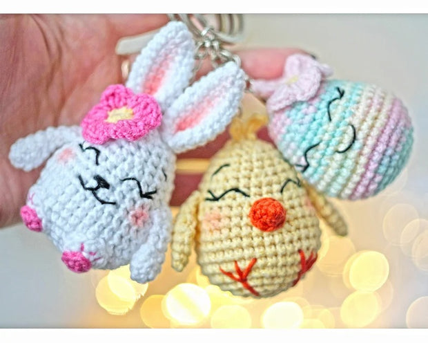 Easter egg keychain crochet pattern set 3 in 1