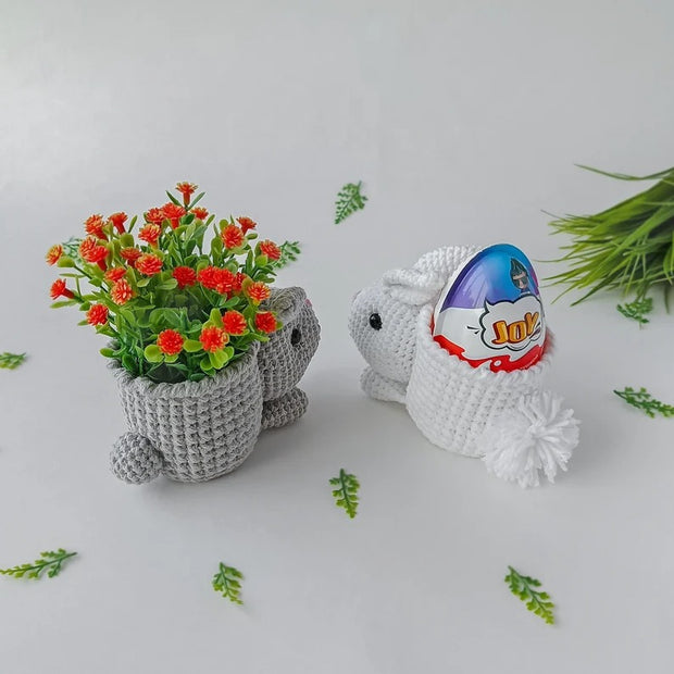 Crochet bunny planter pot