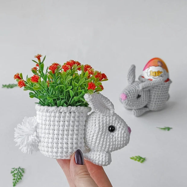 Crochet bunny planter pot