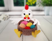 Crochet pattern amigurumi Easter hen basket with eggs