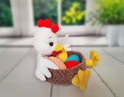 Crochet pattern amigurumi Easter hen basket with eggs