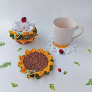 Crochet coasters in pot Sunflower and Daisy