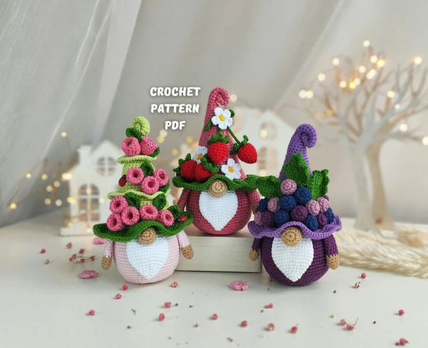 Crochet patterns Bundle Grape Strawberry Raspberry Gnomes garden