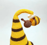 cute crochet Gnome Bee, Doll in a bee costume, honey pot.