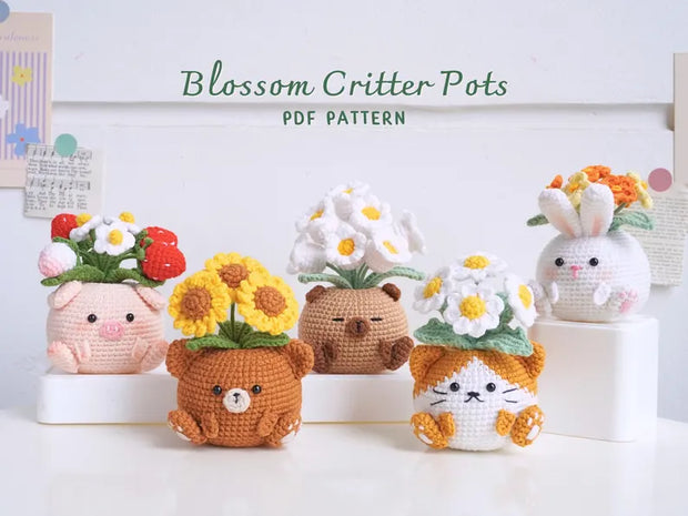 Blossom Critter Pots Crochet Patterns Bundle