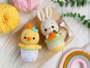 Crochet PATTERN SET Amigurumi Easter animals in pots