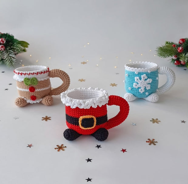 Set of 6 crochet patterns Christmass mugs