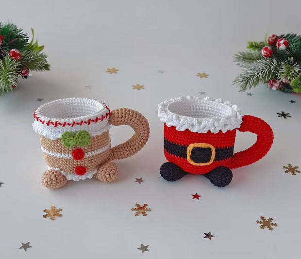 Set of 6 crochet patterns Christmass mugs