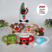 Set of 6 crochet patterns Christmass mugs